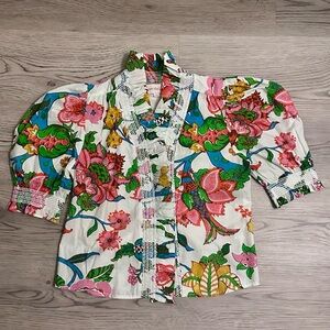 Love The Label Zuri Nirvana Floral Top XS Cotton Poplin Puff Sleeve